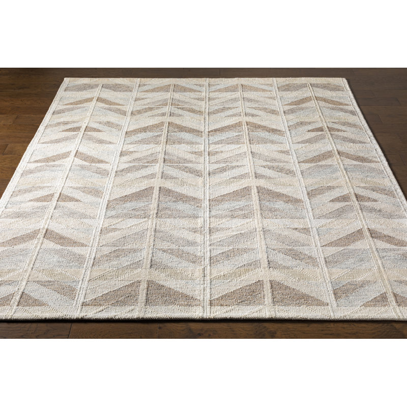 Gray Geometric Hand-Knotted Wool and Viscose Rug