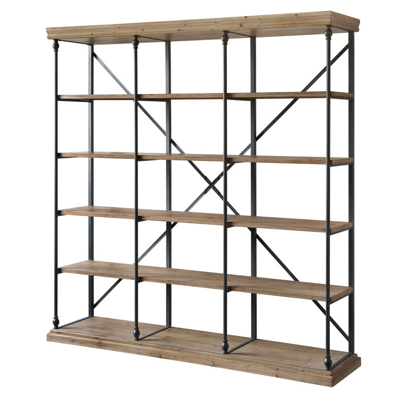 La Salle 72" Iron and Medium Brown Wood 3-Section Etagere