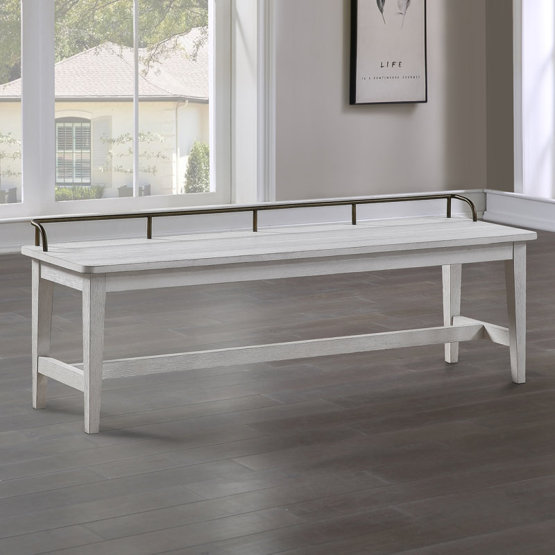 Pendleton Ivory 60'' Transitional Wood Dining Bench with Brass Rail