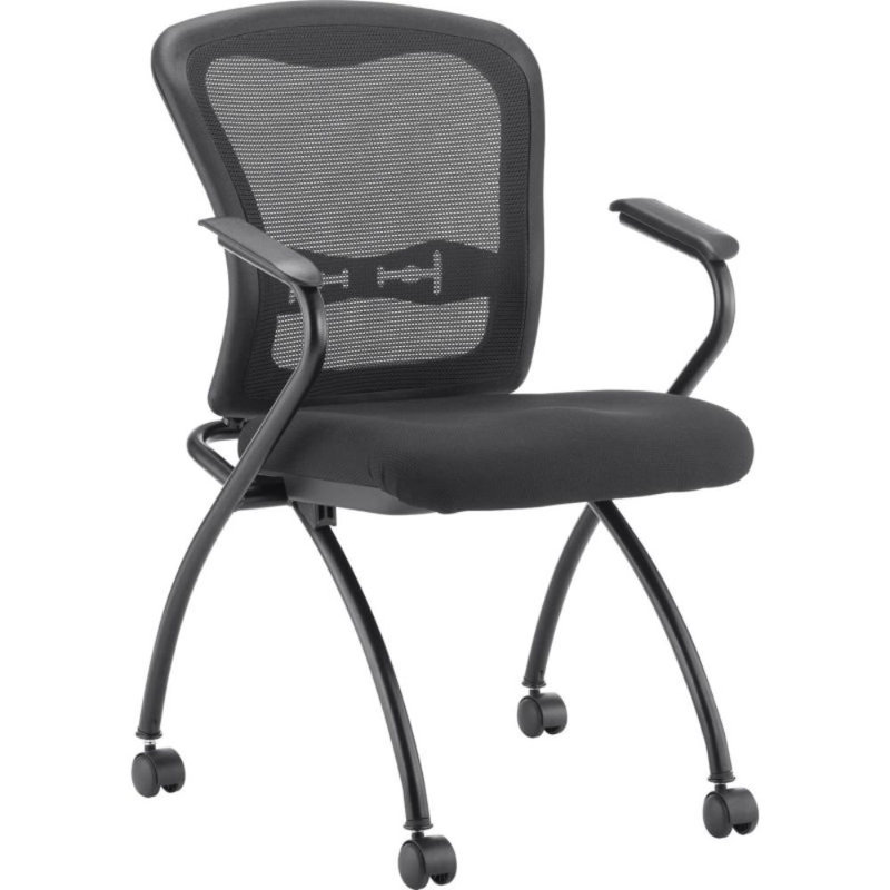 Black Mesh and Fabric Reception Stacking Chair with Fixed Arms