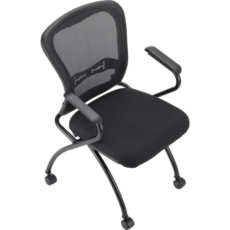 Black Mesh and Fabric Reception Stacking Chair with Fixed Arms
