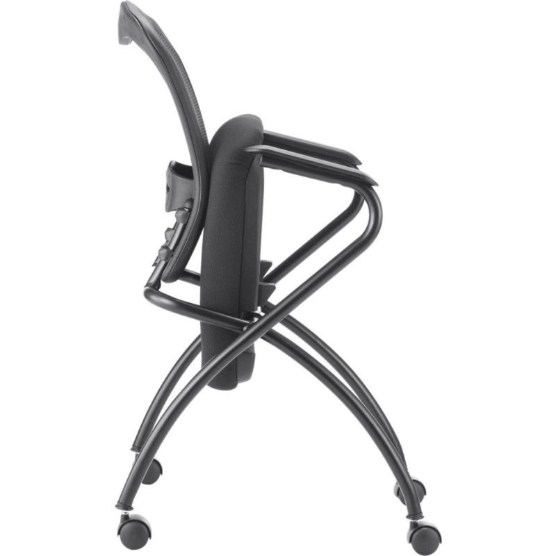 Black Mesh and Fabric Reception Stacking Chair with Fixed Arms