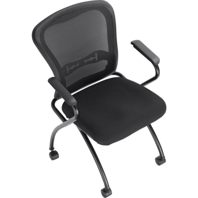 Black Mesh and Fabric Reception Stacking Chair with Fixed Arms