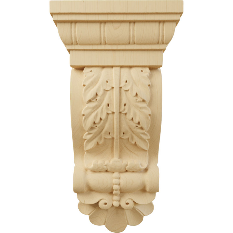 Alder Wood Thin Flowing Acanthus Decorative Corbel, 9.75"H