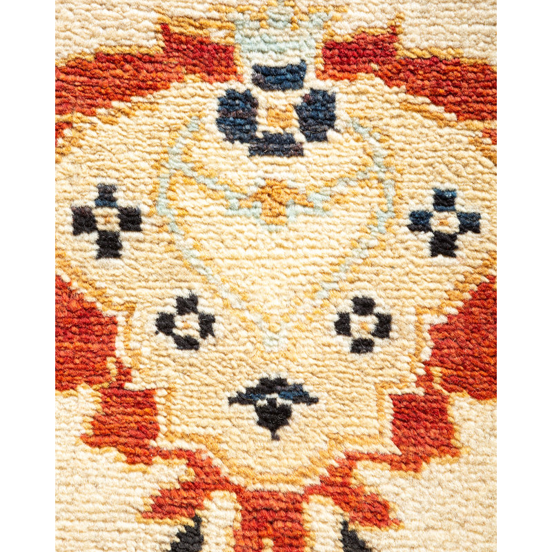 Hand-Knotted Ivory and Red Wool Floral 8' x 10' Area Rug