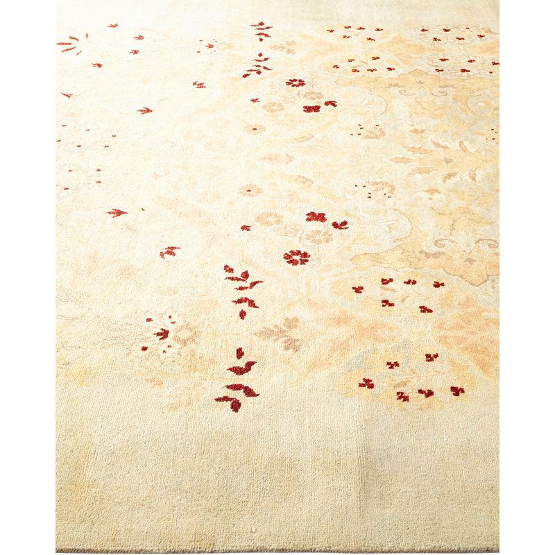 Hand-Knotted Light Blue Floral Wool Area Rug 5'10" x 9'1"