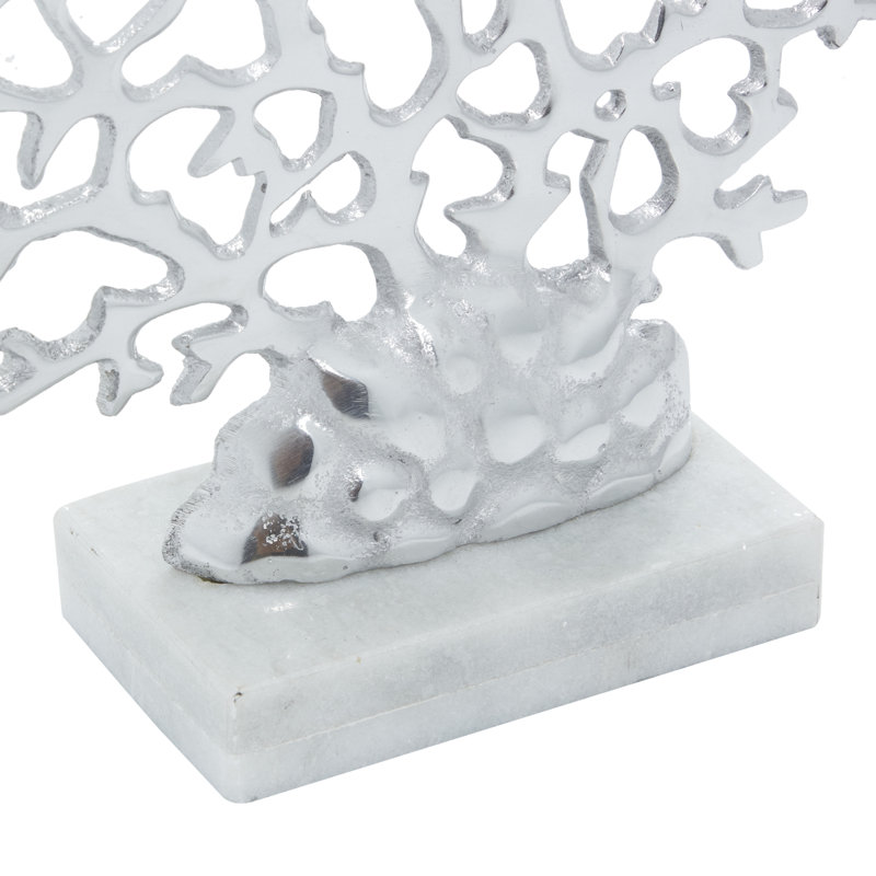 Elegant Silver Coral Sculpture on Marble Base 12"x15"