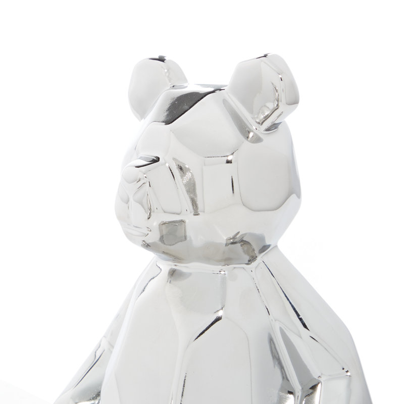 Silver Porcelain Bear Sculptures Set of 2, 8" and 7"