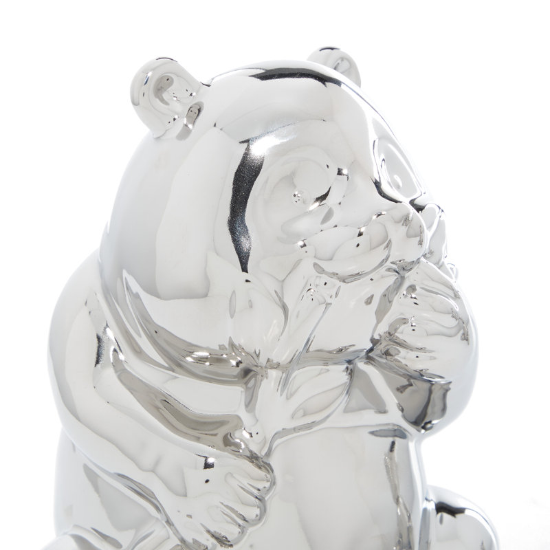 Silver Porcelain Bear Sculptures Set of 2, 8" and 7"