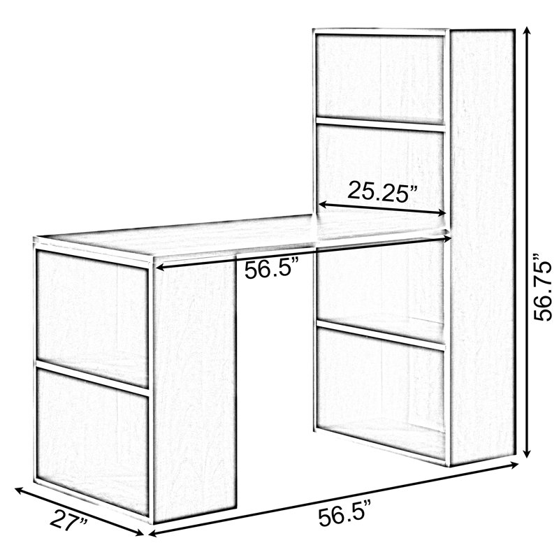 Modern White Solid Wood Writing Desk with Integrated Bookshelf