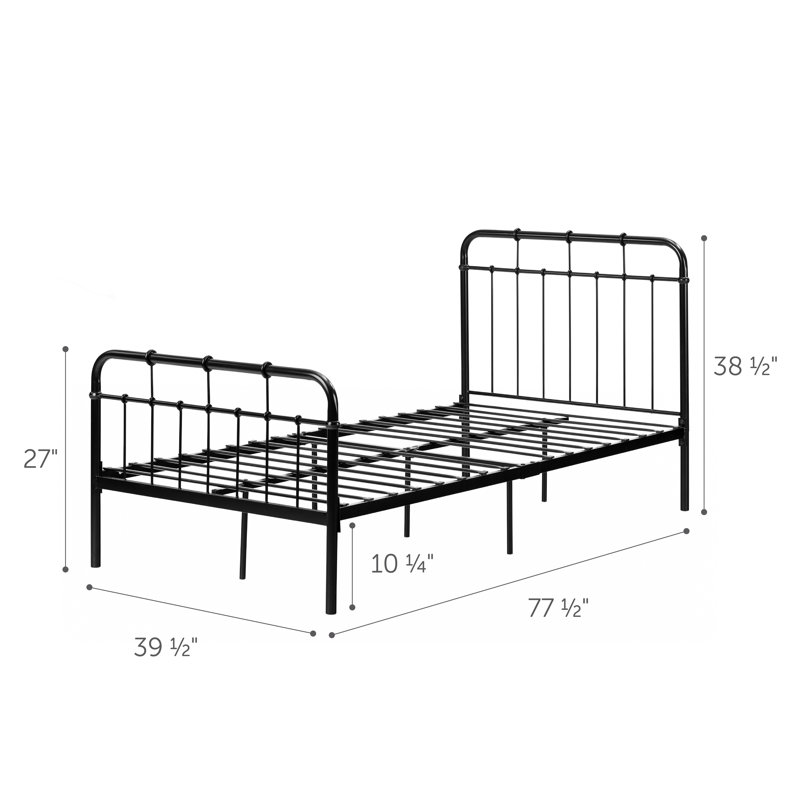 Twin Black Metal Platform Bed with Headboard