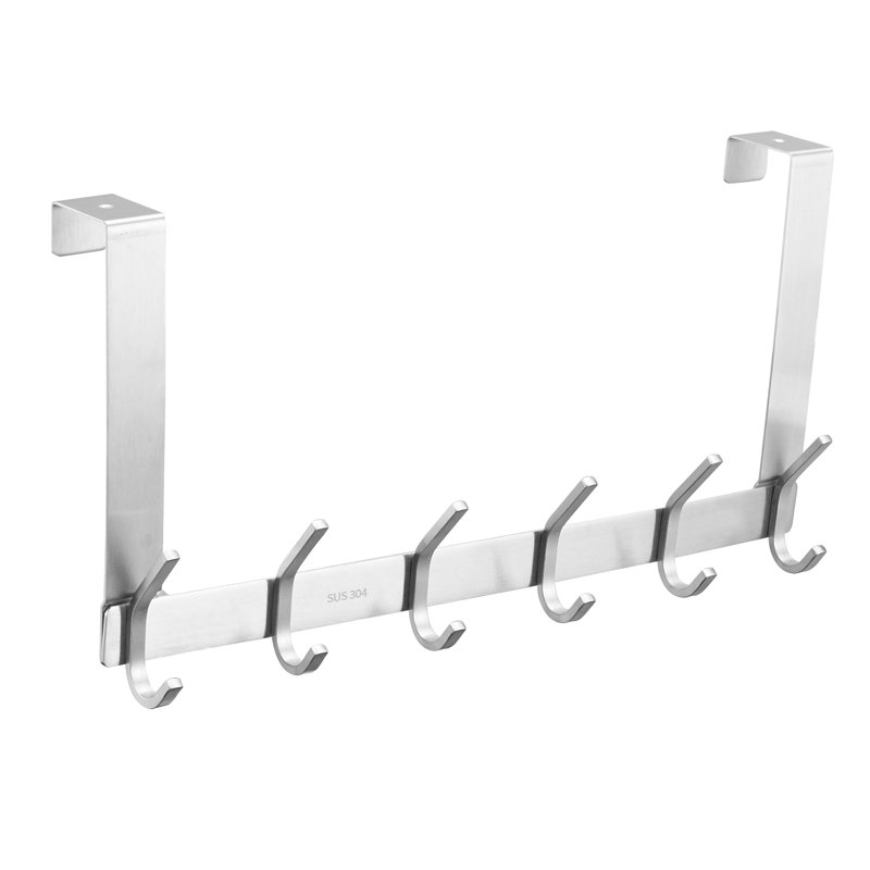 Brushed Nickel Over-the-Door 6-Hook Rack
