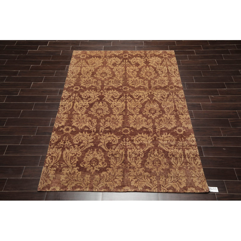 Satya Hand-Knotted Brown and Beige Wool Oriental Rug 6' x 9'