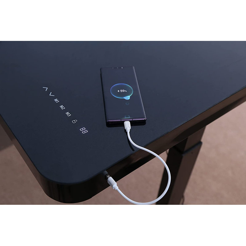 Elevate 47" White Tempered Glass Standing Desk with USB Drawer