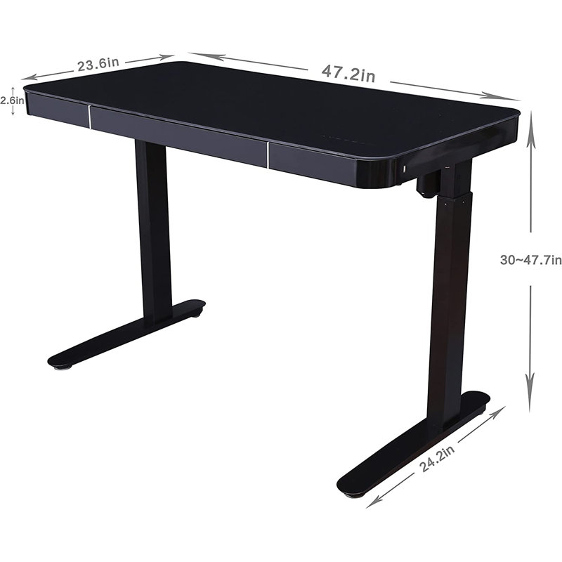 Elevate 47" White Tempered Glass Standing Desk with USB Drawer