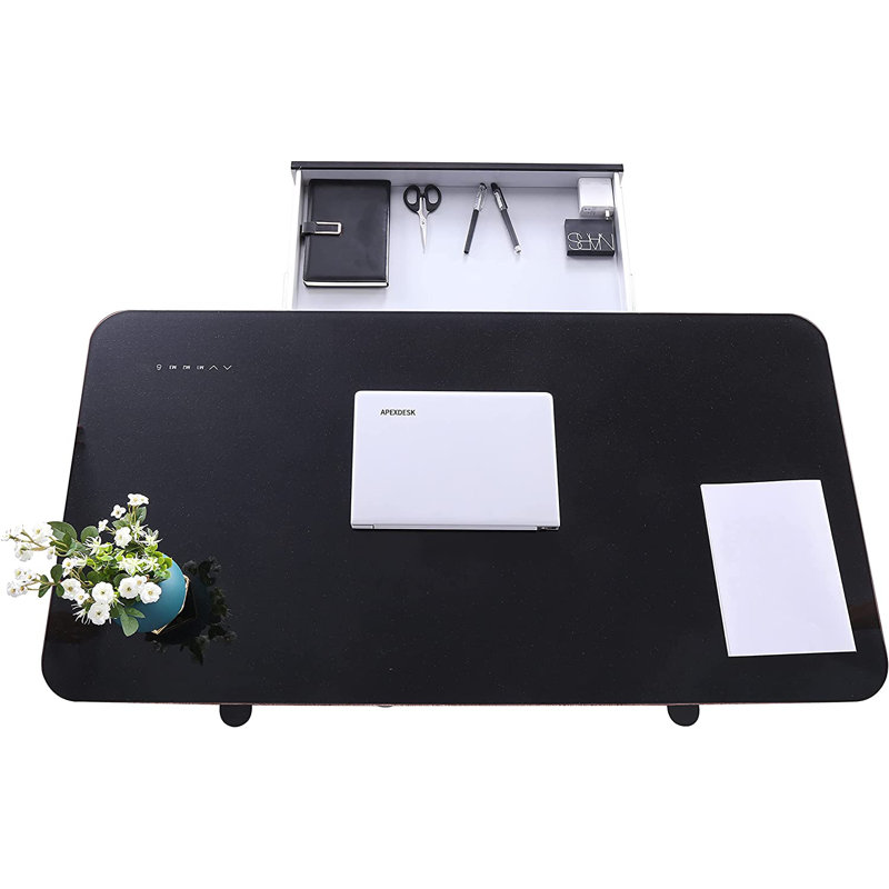 Elevate 47" White Tempered Glass Standing Desk with USB Drawer