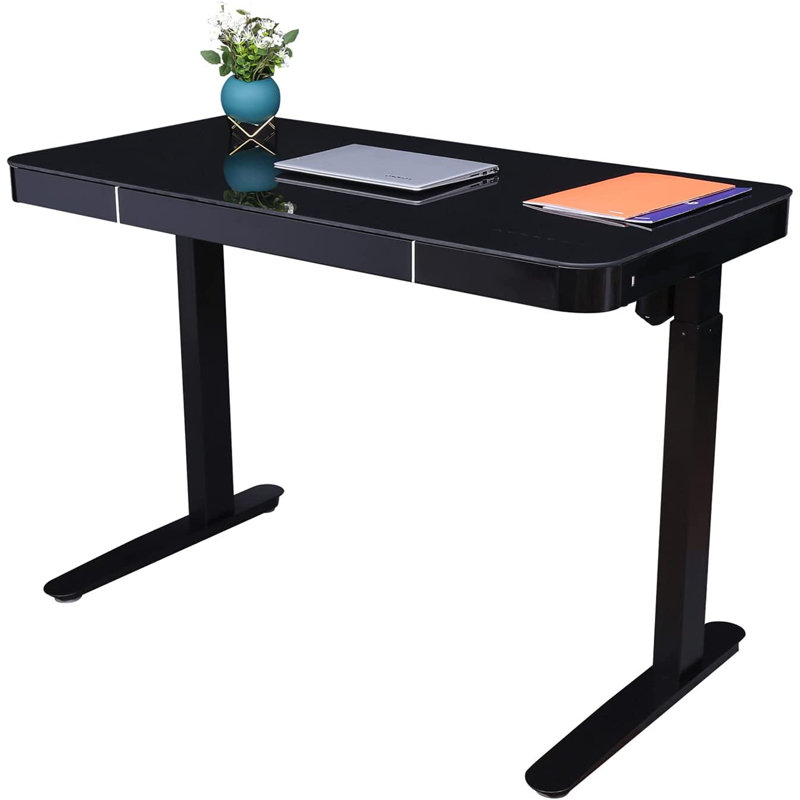 Elevate 47" White Tempered Glass Standing Desk with USB Drawer