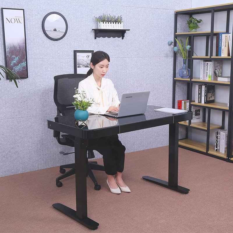 Elevate 47" White Tempered Glass Standing Desk with USB Drawer
