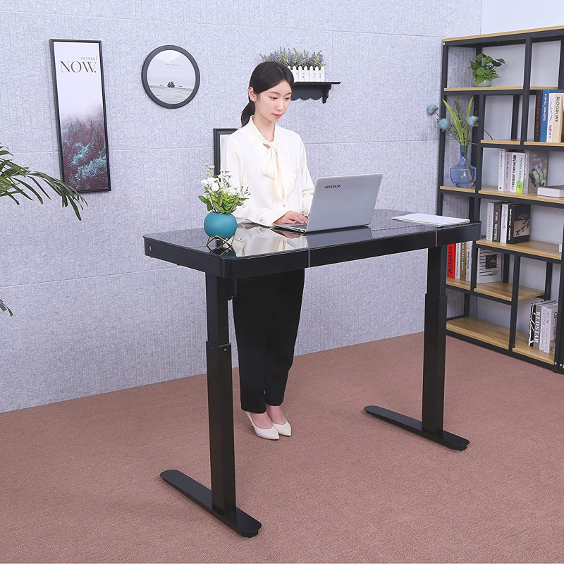 Elevate 47" White Tempered Glass Standing Desk with USB Drawer