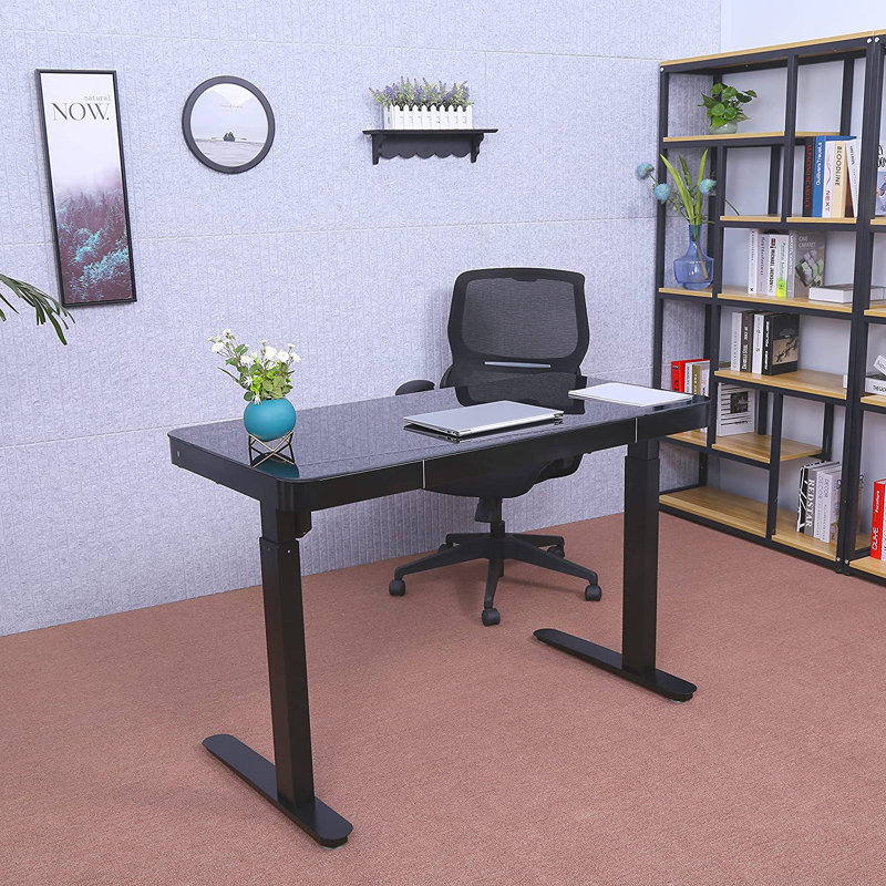 Elevate 47" White Tempered Glass Standing Desk with USB Drawer