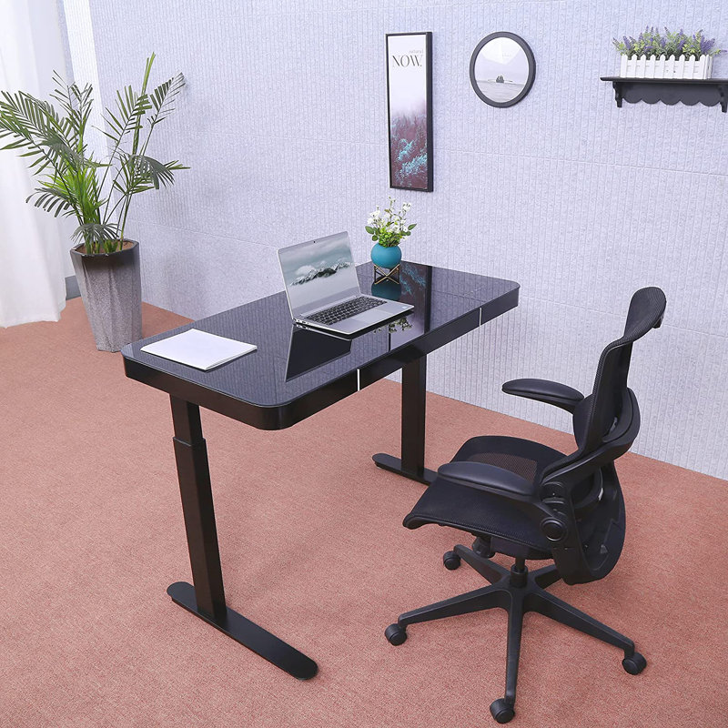 Elevate 47" White Tempered Glass Standing Desk with USB Drawer