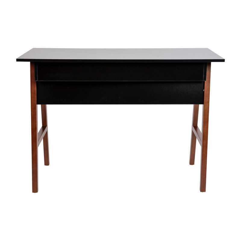 Black and Walnut Wood Writing Desk with Storage Drawer