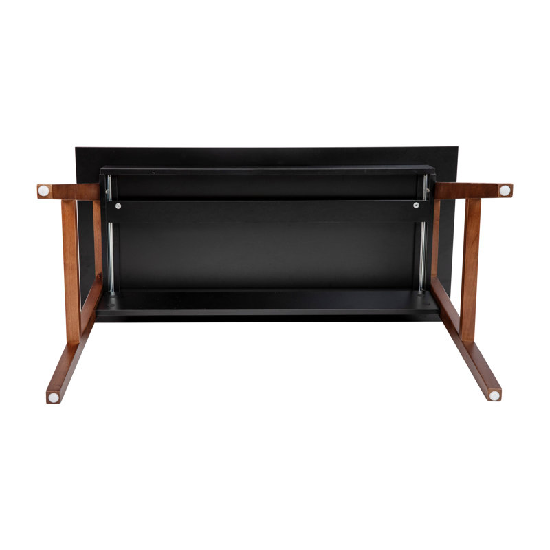 Black and Walnut Wood Writing Desk with Storage Drawer