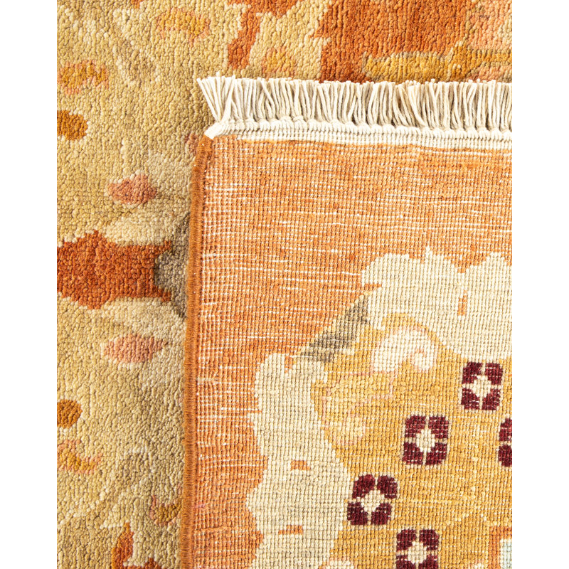 Hand-Knotted Bronze and Beige Wool Floral Area Rug