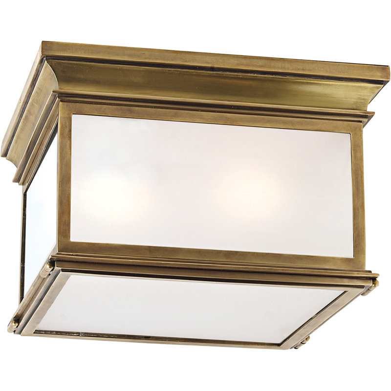 Antique-Burnished Brass and Glass 3-Light Flush Mount
