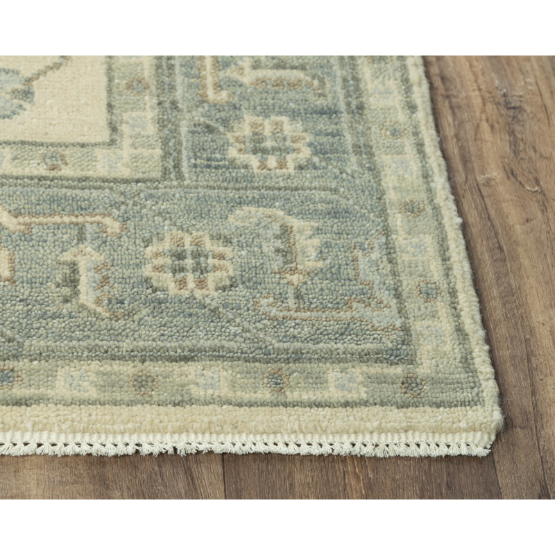 Elegant Ivory Hand-Knotted Wool-Cotton Blend Area Rug 10' x 14'