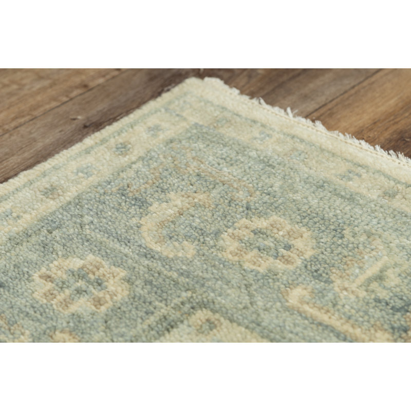 Elegant Ivory Hand-Knotted Wool-Cotton Blend Area Rug 10' x 14'