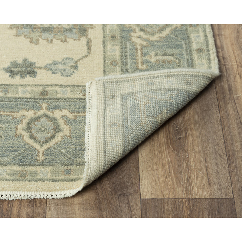 Elegant Ivory Hand-Knotted Wool-Cotton Blend Area Rug 10' x 14'