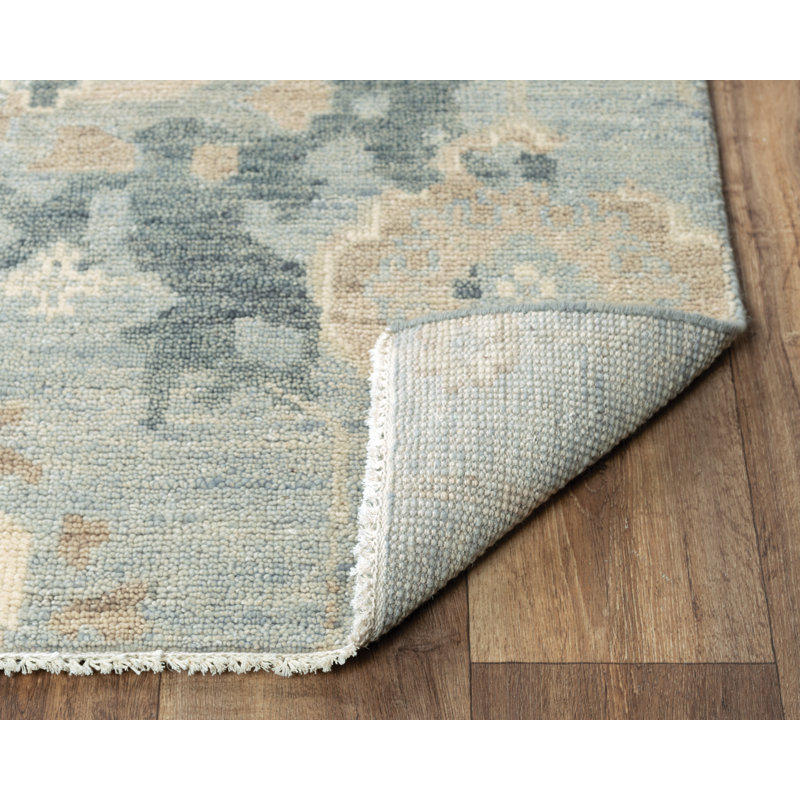 Elegant Ivory Floral Hand-Knotted Wool-Cotton Rug, 9' x 12'