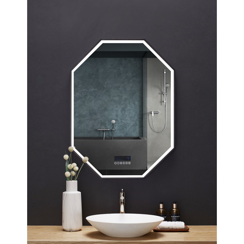 Otto 30" x 40" Black Aluminum Octagonal LED Vanity Mirror
