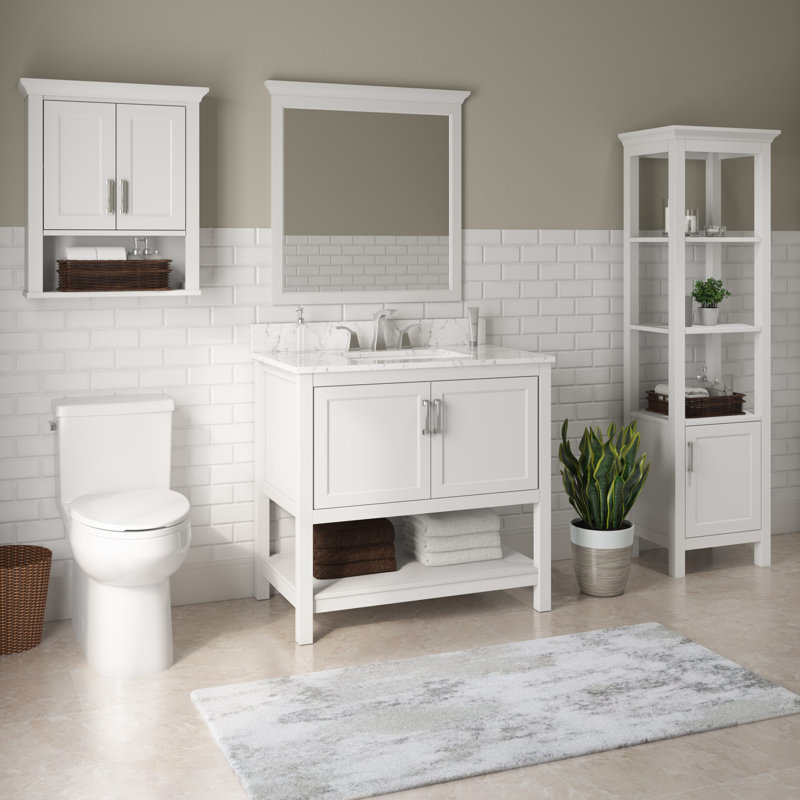 Transitional White Linen Cabinet with Chrome Hardware and Adjustable Shelving