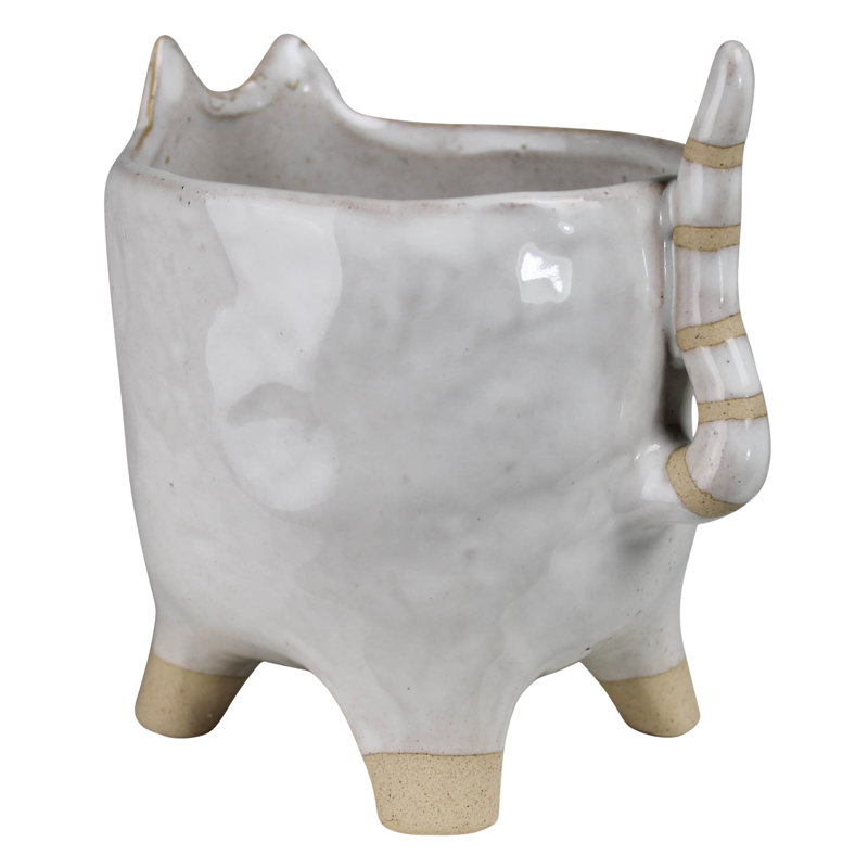 6-Inch White Ceramic Cat Novelty Cachepot