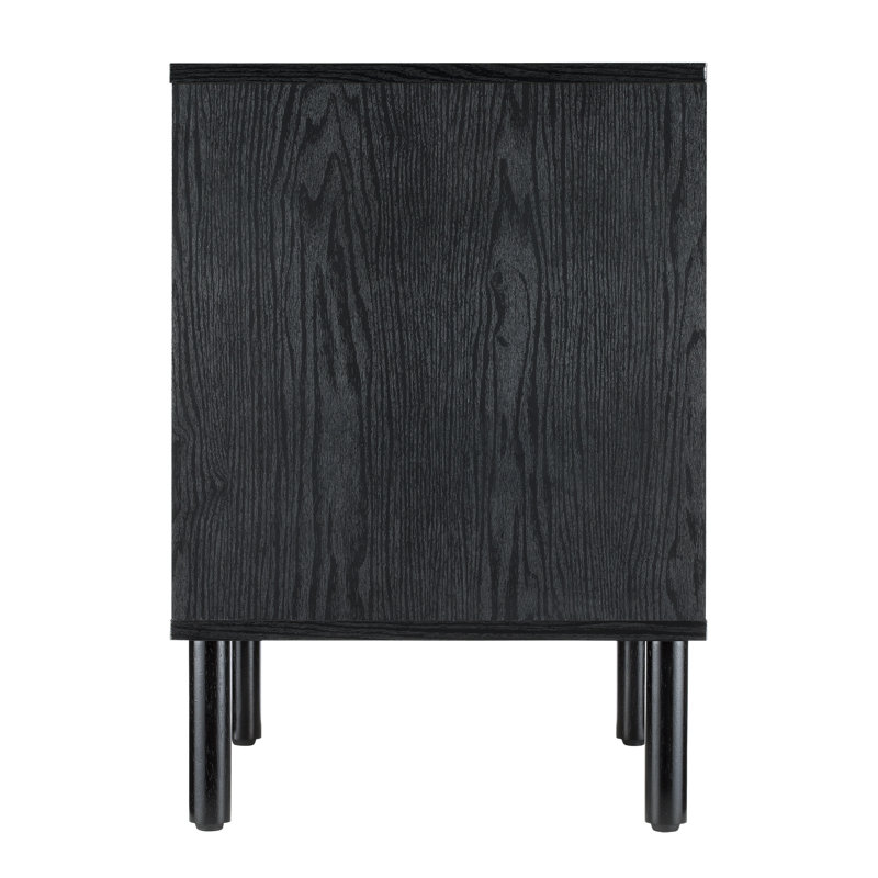 Sango Merk Sleek Black 2-Drawer Nightstand with Groove Detail