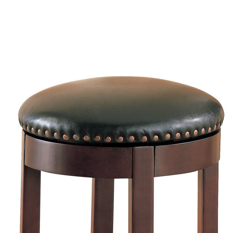 Walnut Brown Swivel Counter Stool with Faux Leather Upholstery