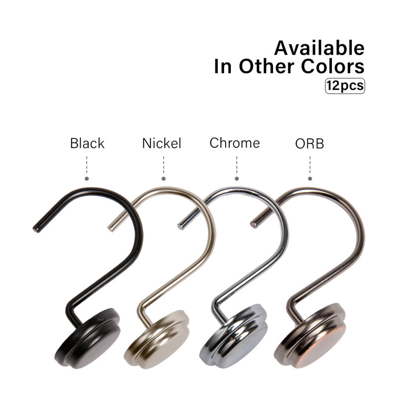 Chrome Heavy-Duty Rust Resistant Shower Curtain Hooks Set of 12