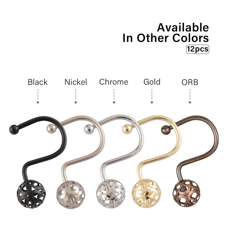 Chrome Decorative Metal Shower Curtain Hooks Set of 12