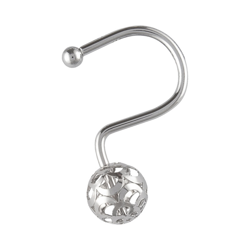 Chrome Decorative Metal Shower Curtain Hooks Set of 12