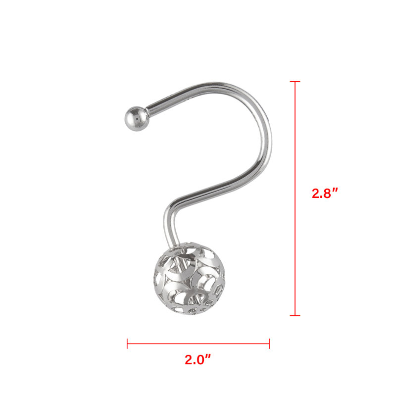 Chrome Decorative Metal Shower Curtain Hooks Set of 12