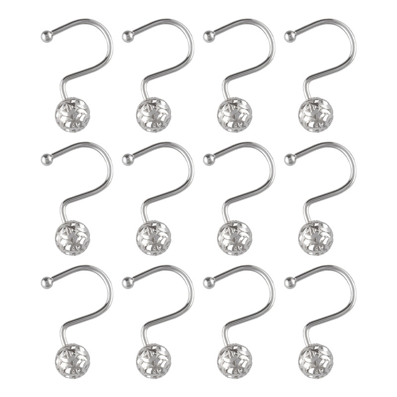 Chrome Decorative Metal Shower Curtain Hooks Set of 12