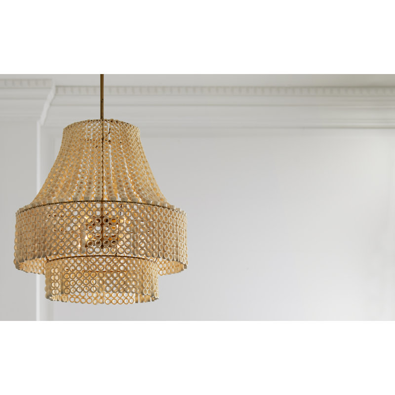 Hannie White Beaded Wood Empire Chandelier