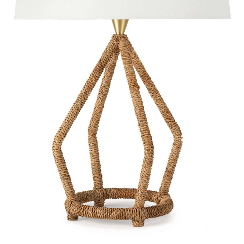 Natural Rattan and Brass Table Lamp with Linen Shade