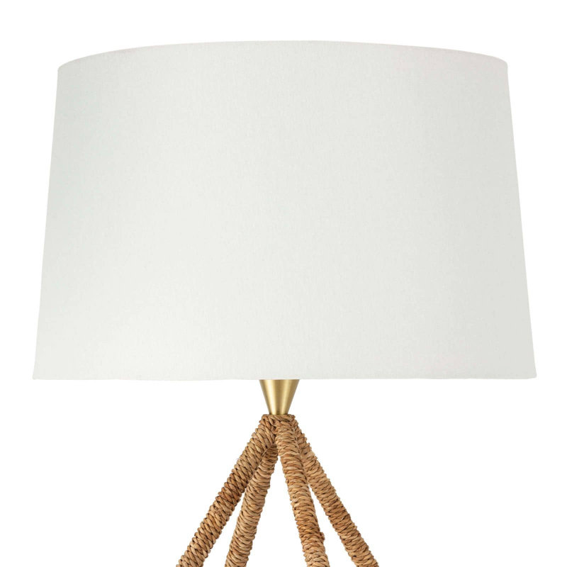 Natural Rattan and Brass Table Lamp with Linen Shade