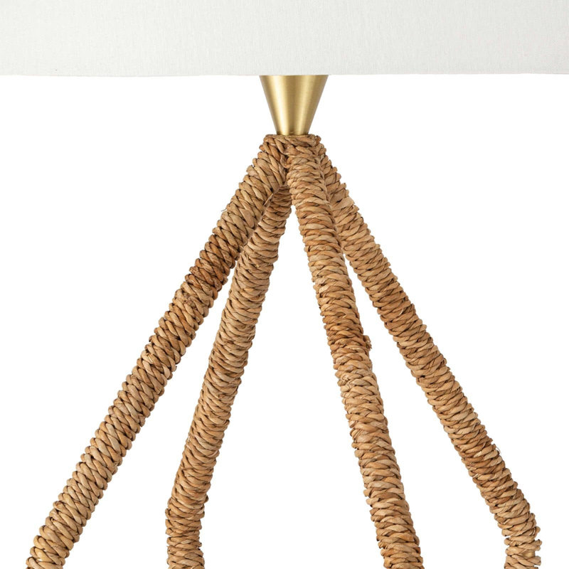 Natural Rattan and Brass Table Lamp with Linen Shade