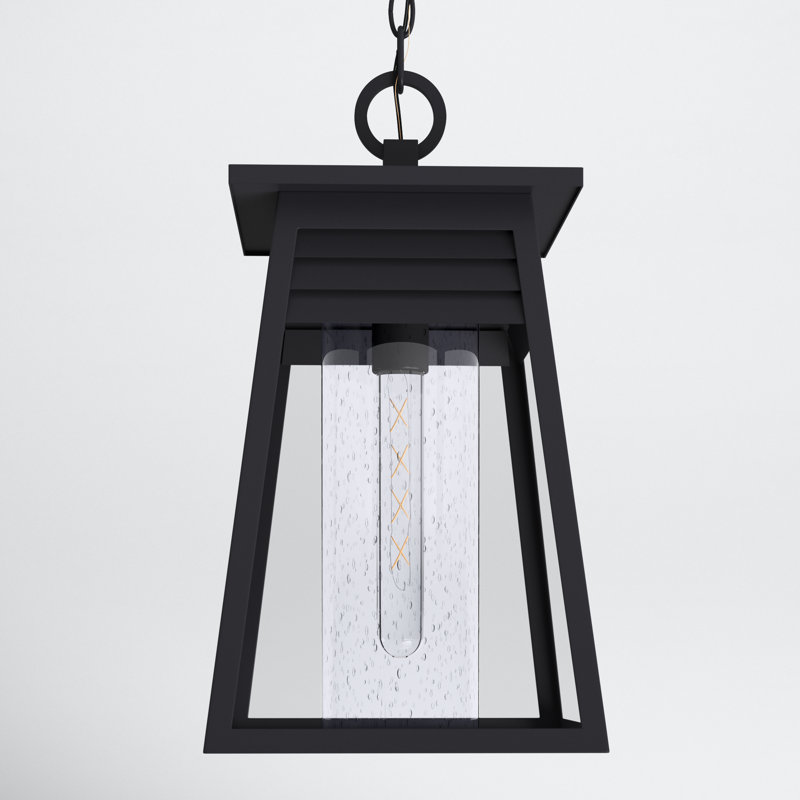 Becca Matte Black 10" Outdoor Pendant with Clear Seeded Glass