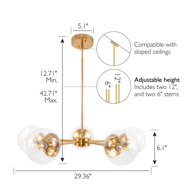 Satin Gold 5-Light Sputnik Chandelier with Clear Glass Globes