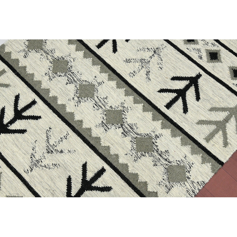 Ivory Gray Handmade Wool 9' x 12' Reversible Flatweave Rug